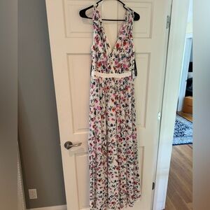 Laundry floral print maxi dress with fitted ribbon waist size 8 BNWT